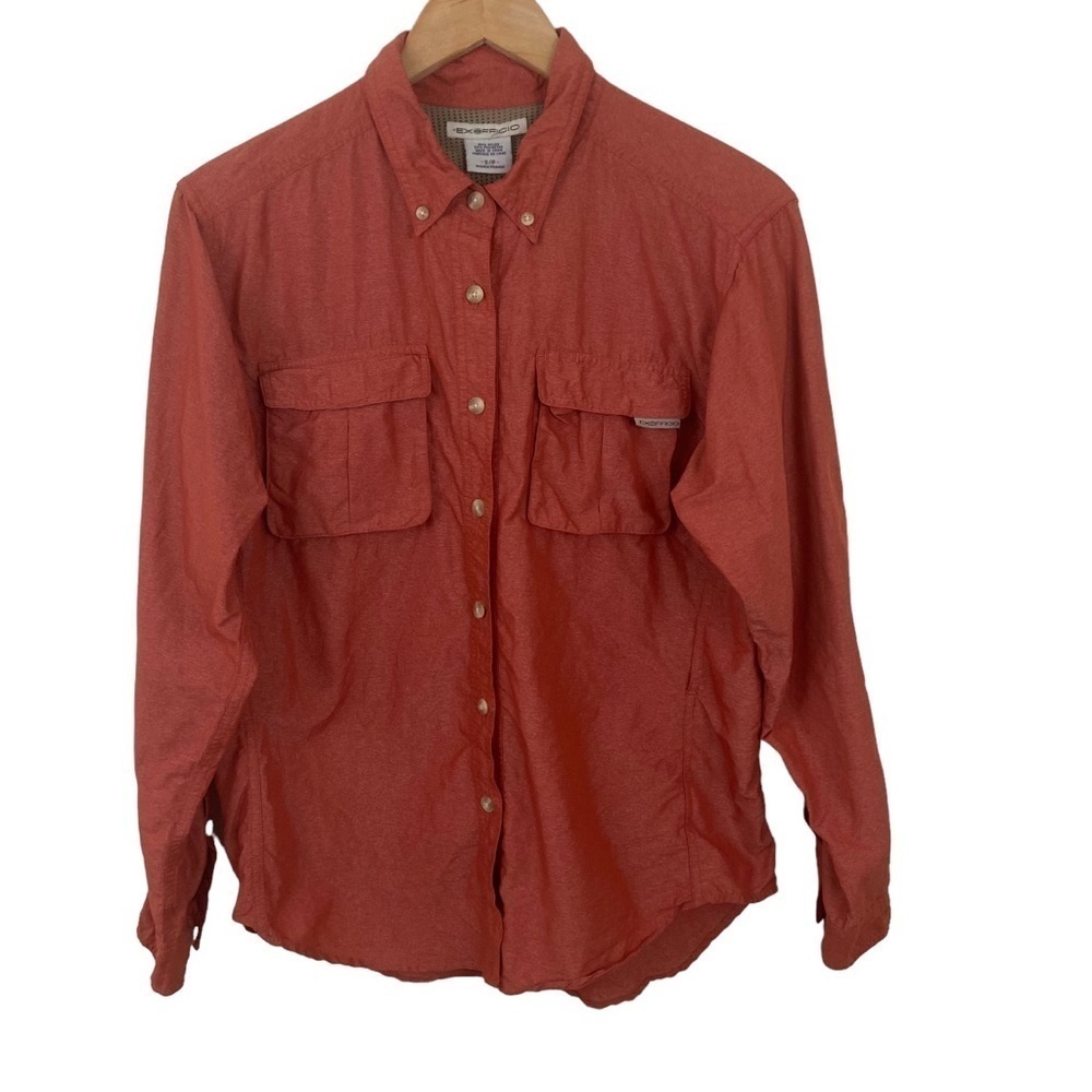 ExOfficio Womens Outdoors Vented Top Button Front Collared Orange Sz S Sporty